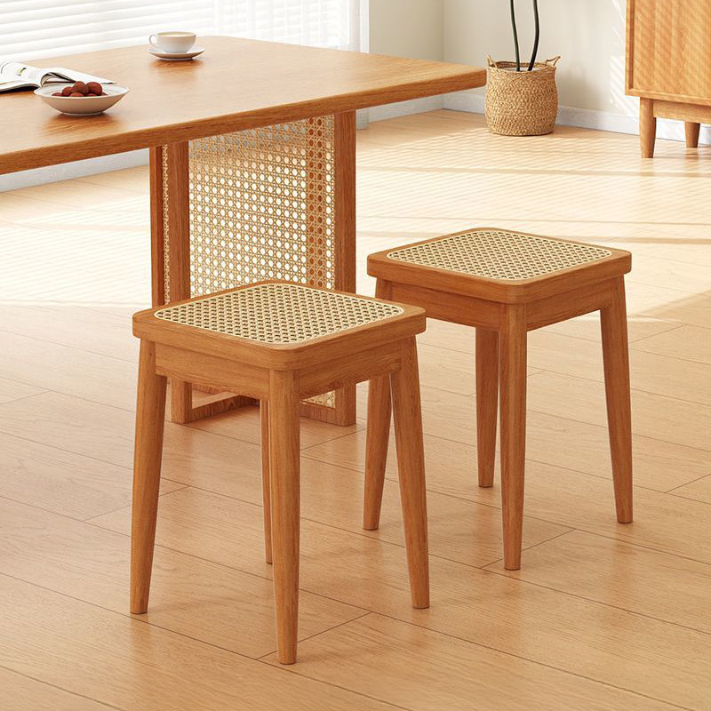 实木凳子家用加厚方凳中古风可叠放结实耐用高凳客厅备用藤编板凳
