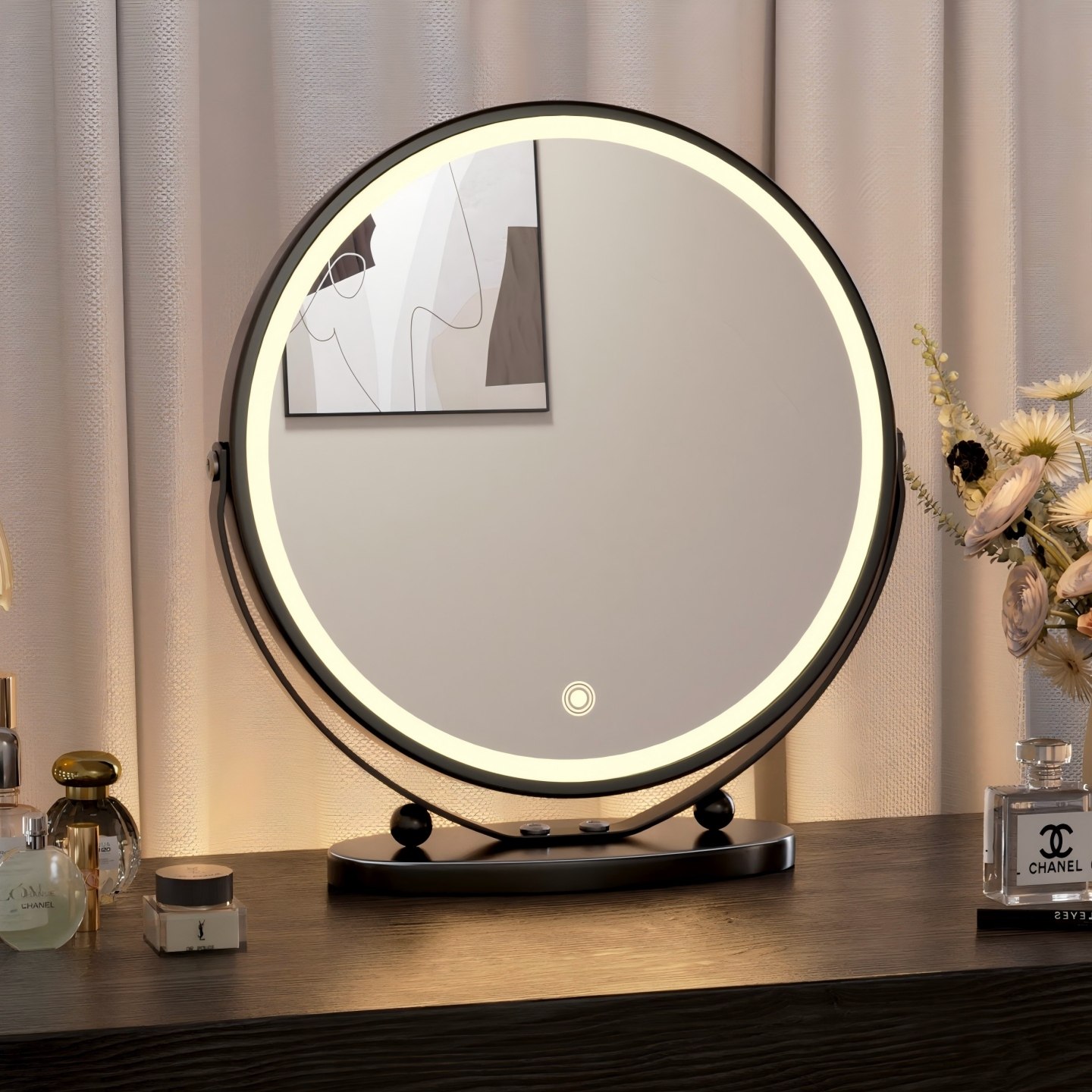 梳妆台镜子led带灯台式桌面中古风高级感卧室可旋转梳妆化妆镜,住宅家具,化妆镜,淘宝优惠券,粉丝福利购,淘宝优惠卷