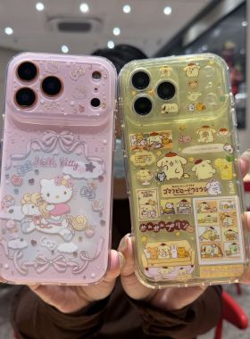 三丽鸥Hello Kitty骑马凯蒂猫适用iPhone17ProMax手机壳鎏金闪粉布丁狗卡通15苹果16pro保护套17外壳可爱小熊