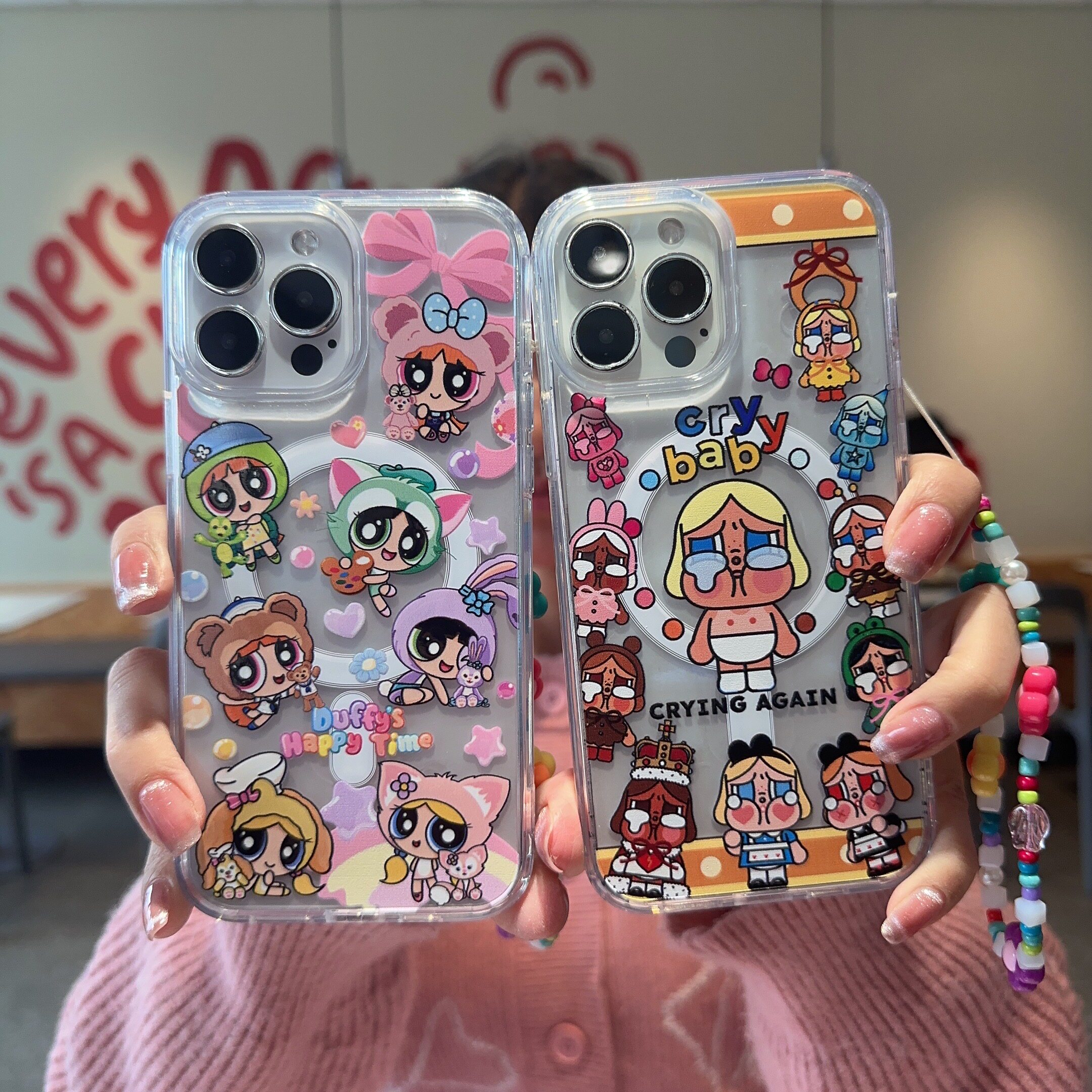 韩国卡通变装飞天小女警iPhone16promax手机壳磁吸充电14苹果15pro保护套i13软壳可爱透明17PM外壳花花不撞款