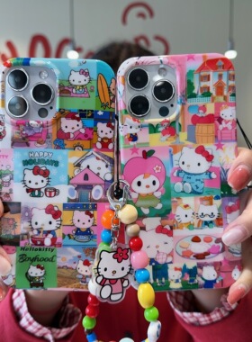 日韩少女HelloKitty猫适用iPhone16Pro手机壳卡通网红苹果15可爱软壳17PMax硅胶软壳i16光面外壳猫咪蛋糕13PM