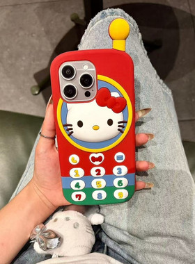 卡通HelloKitty凯蒂猫大哥大立体公仔苹果iPhone16Pro手机壳防摔i15软壳不撞款KT猫14ProMax保护套17PM可爱潮