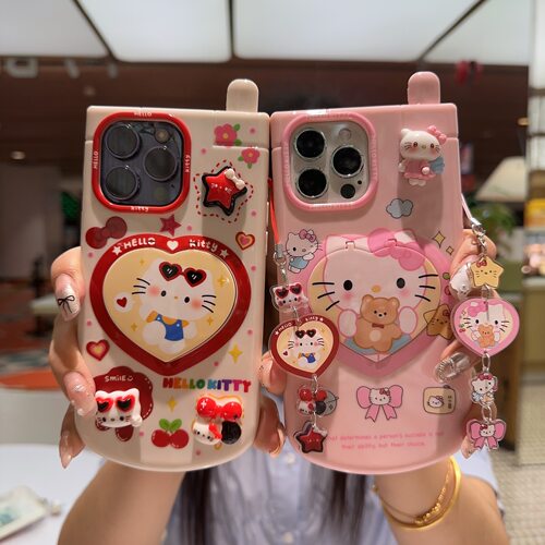 凯蒂猫可爱立体公仔爱心镜面软壳