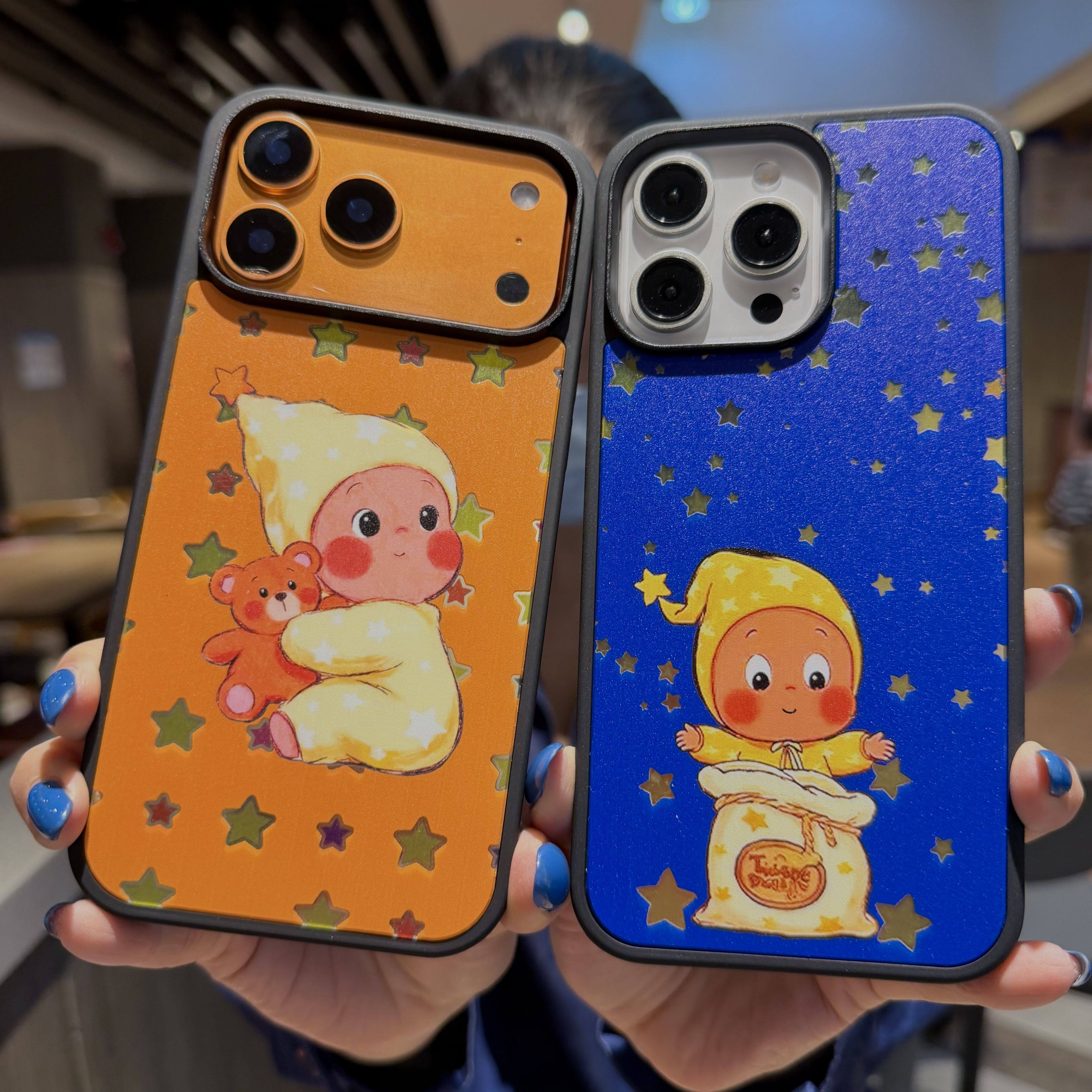 卡通抱熊星星人镭射公仔适用iPhone17promax手机壳满天星星磁吸苹果16pro软壳i15/14保护套13PM外壳ins呆萌女