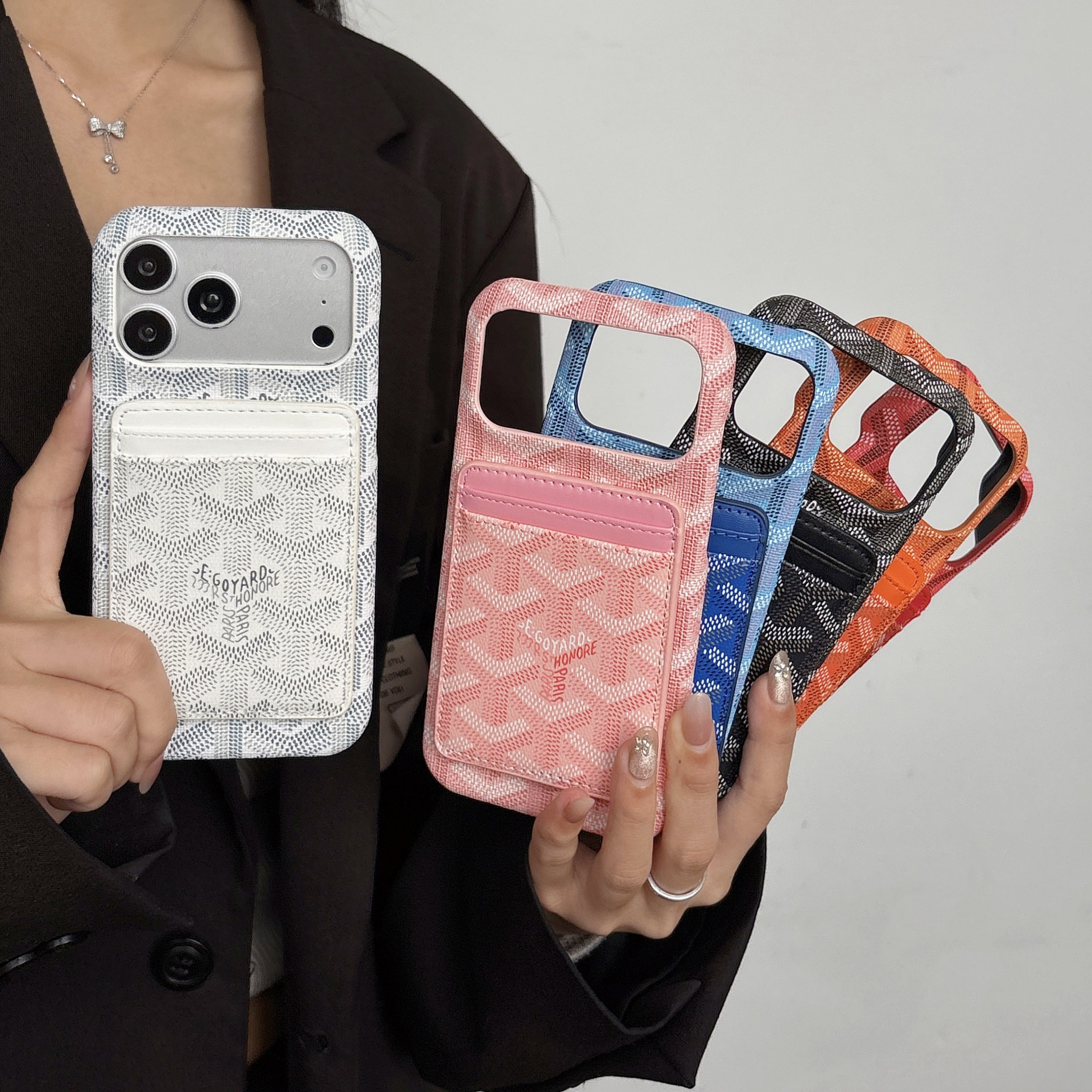 日本goyard戈雅情侣款磁吸卡包适用苹果17Pro手机壳iPhone16promax半包皮套13强磁17air保护套i15潮牌时尚14p