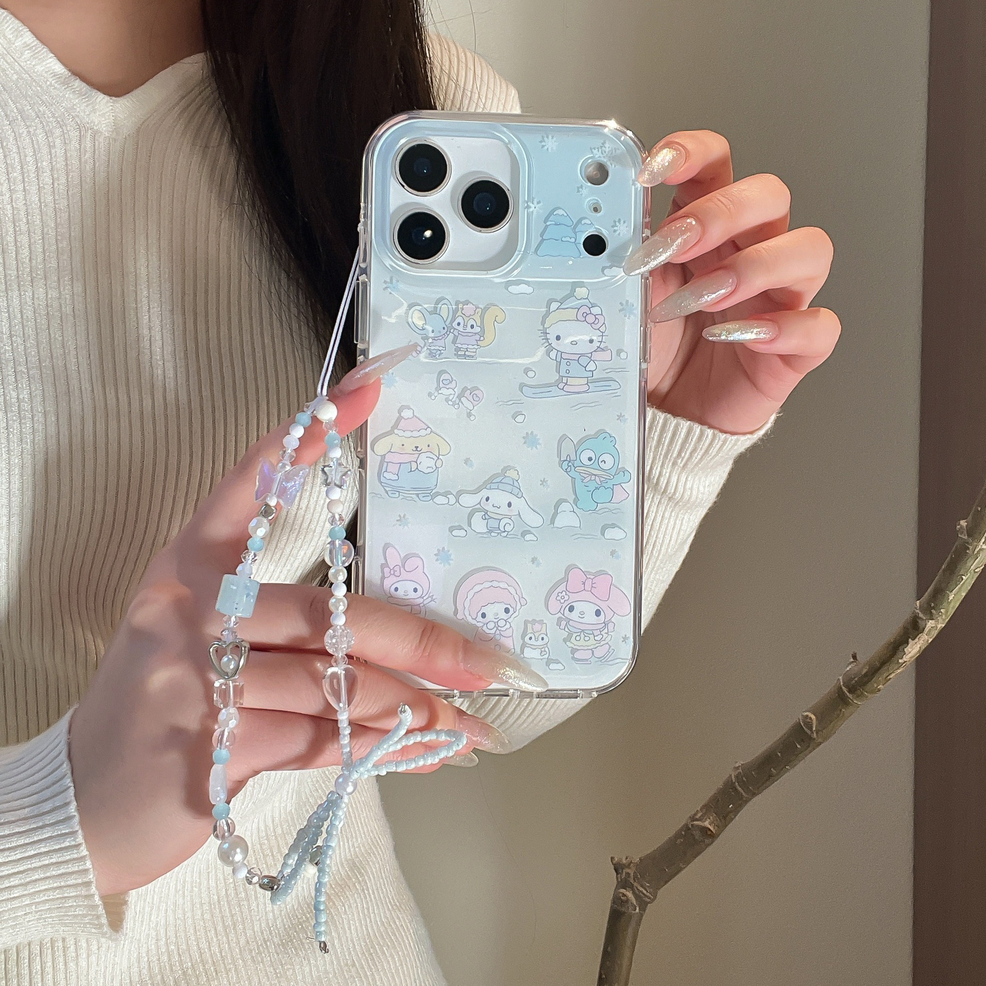 日本三丽鸥美乐蒂滑雪蓝色适用苹果17ProMax手机壳卡通iPhone16pro软胶保护套珠链挂饰凯蒂猫14/15PM外壳13新