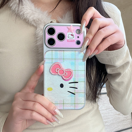 日本HelloKitty凯蒂猫适用苹果17ProMax手机壳少女风可爱iPhone16pro保护套滴胶猫脸蝴蝶结14/15PM外壳镭射17