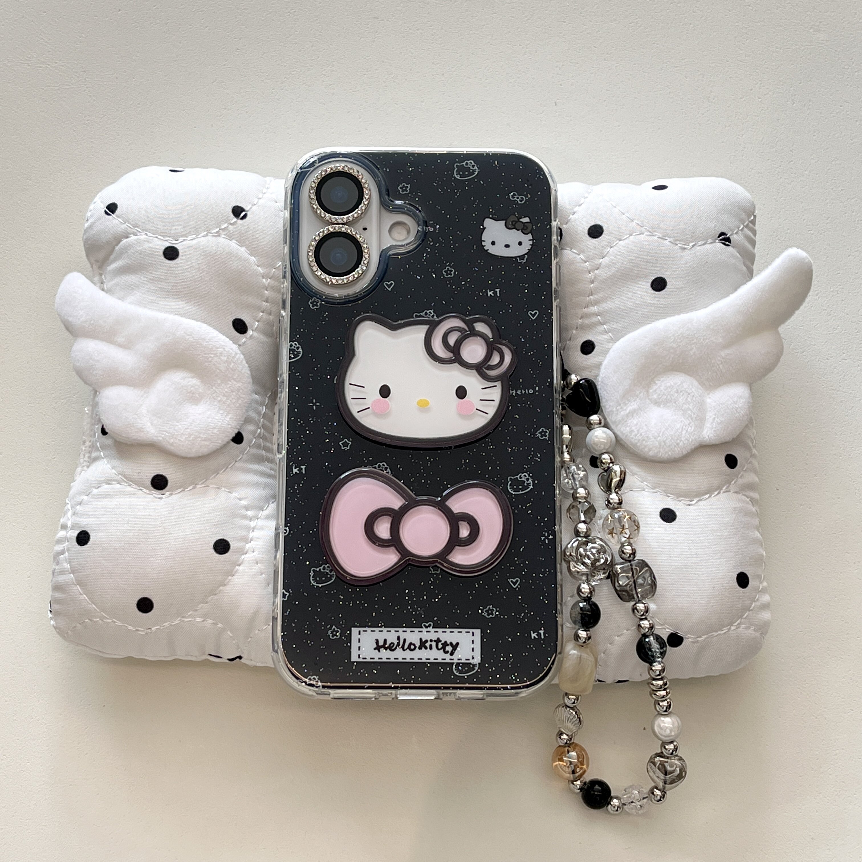 日本可爱立体凯蒂猫黑蝴蝶结适用苹果17ProMax手机壳iPhone16软壳Kitty猫公仔i15保护套14pro外壳个性i16PM新
