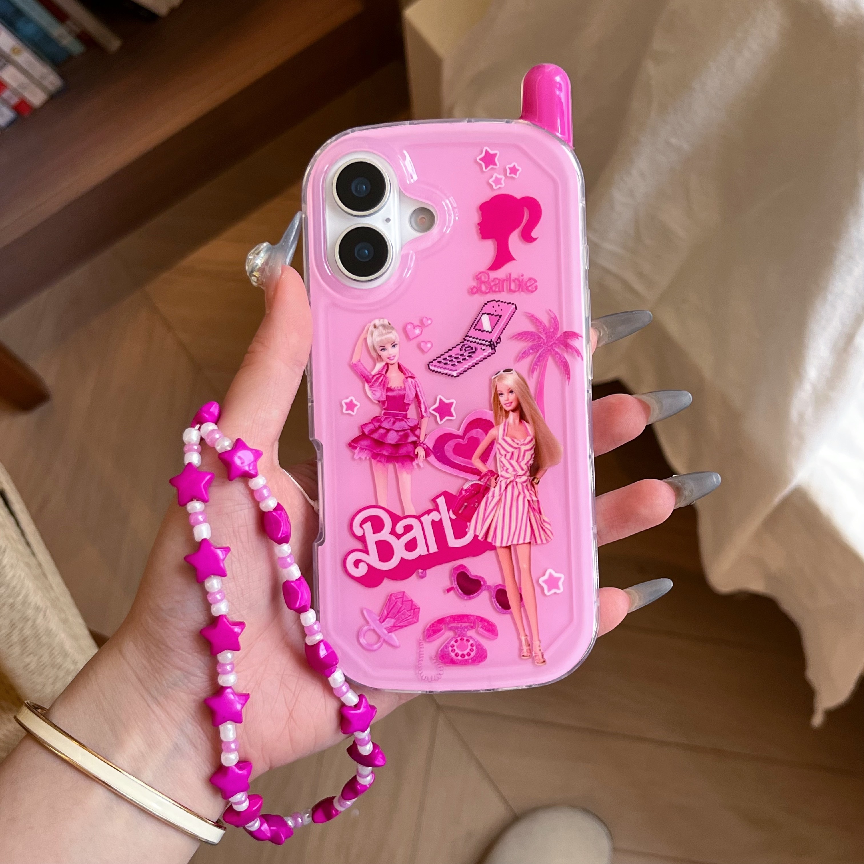 日本Barbie卡通芭比娃娃大哥大适用苹果17ProMax手机壳可爱iPhone16pro保护套17软壳可爱BB电话机15PM外壳i14