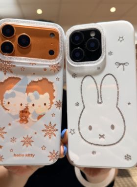 三丽鸥雪花凯蒂猫Kitty可爱适用iPhone17ProMax手机壳卡通美乐蒂闪粉简约i15外壳苹果16pro软壳米菲兔17p新款