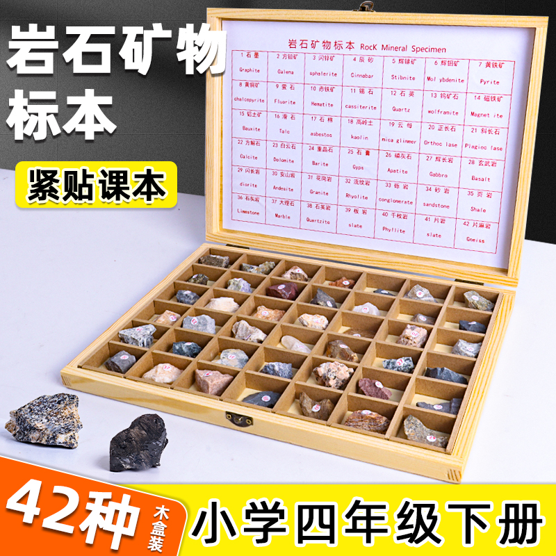 【四年級(jí)】礦物巖石標(biāo)本盒小學(xué)科學(xué)四年級(jí)下冊(cè)地理科普石頭巖石化石活動(dòng)式觀察實(shí)驗(yàn)學(xué)生學(xué)具