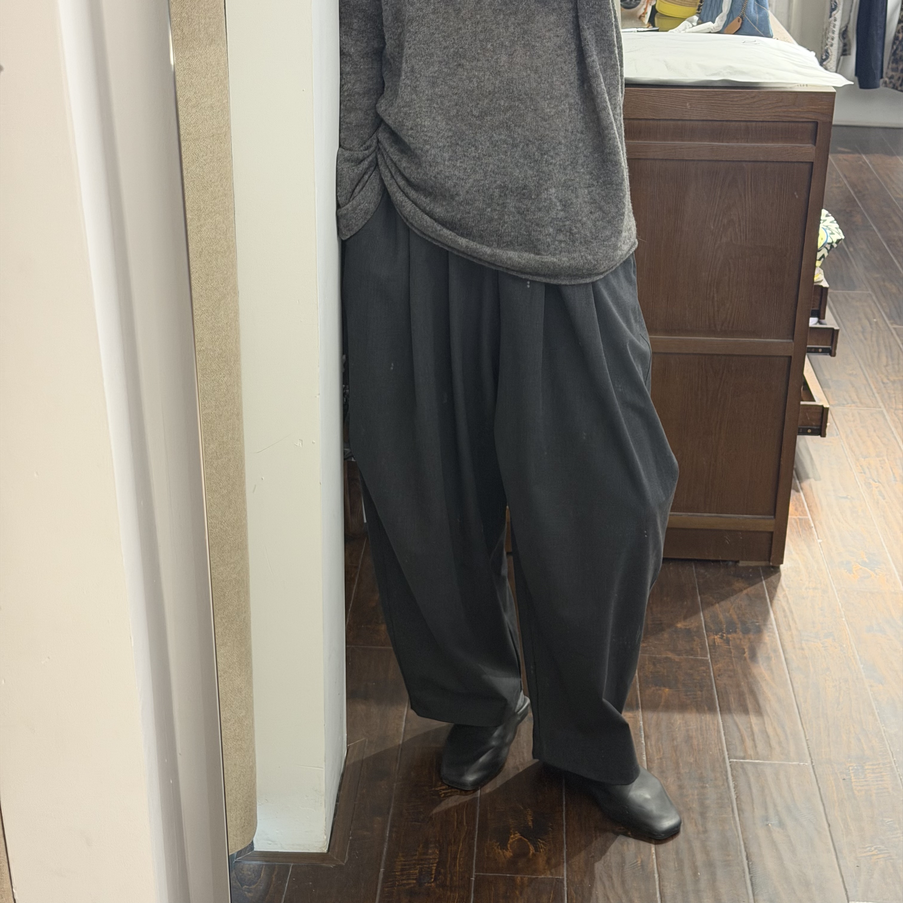梨形身材天菜深灰阔腿裤女 高腰垂感宽松抽绳慵懒风显瘦拖地西裤