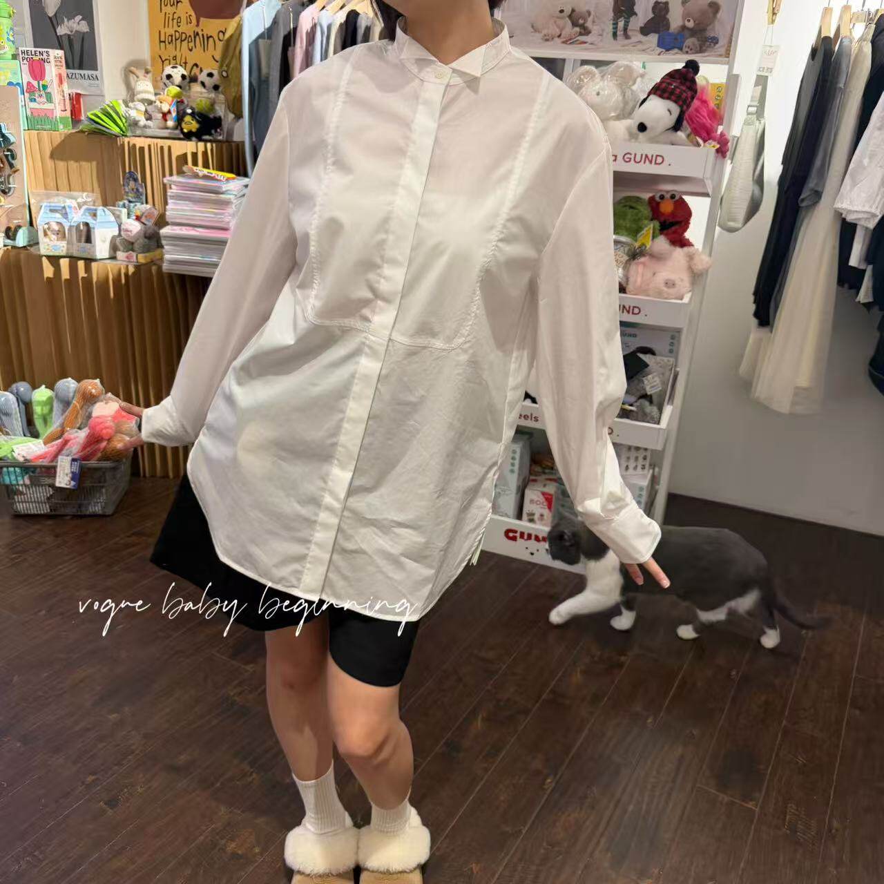 职场通勤立领白衬衫女新款纯棉宽松显瘦气质面试正装白色衬衣夏季