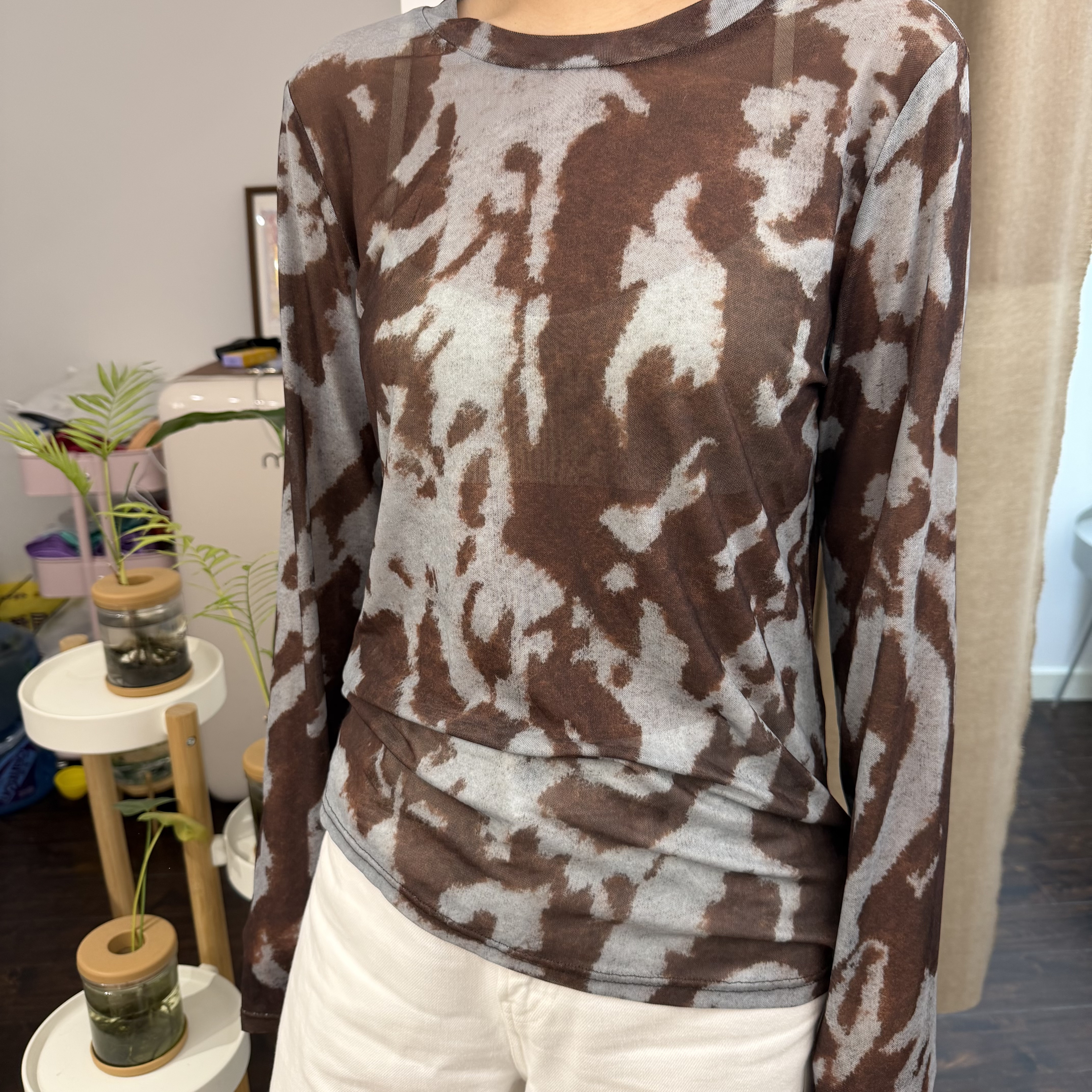 网纱打底衫女夏季超薄防晒上衣印花修身显瘦长袖T恤韩系叠穿罩衫