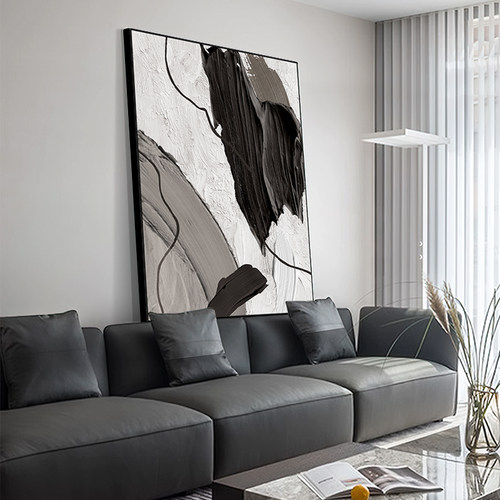 字字情落地挂画黑白灰高级感抽象