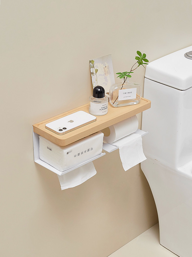 原木卫生间纸巾盒厕所卷纸架免打孔卫生纸置物架厕纸架浴室纸巾架