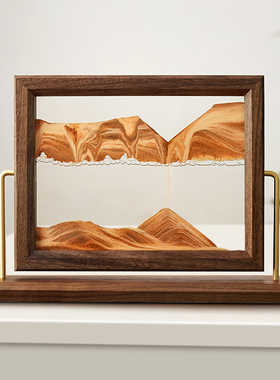 胡桃木流沙画摆件客厅桌面中古风轻奢高档玄关酒柜电视柜装饰礼品