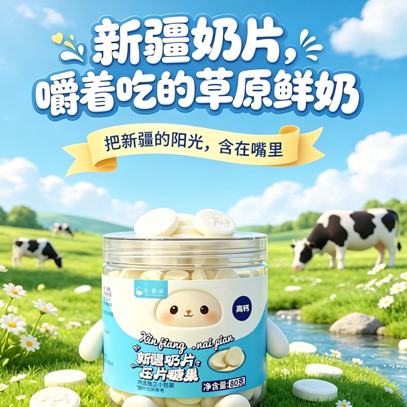 新疆知疆味奶片奶贝压片糖果高钙即食80克/罐独立包装奶制品特产