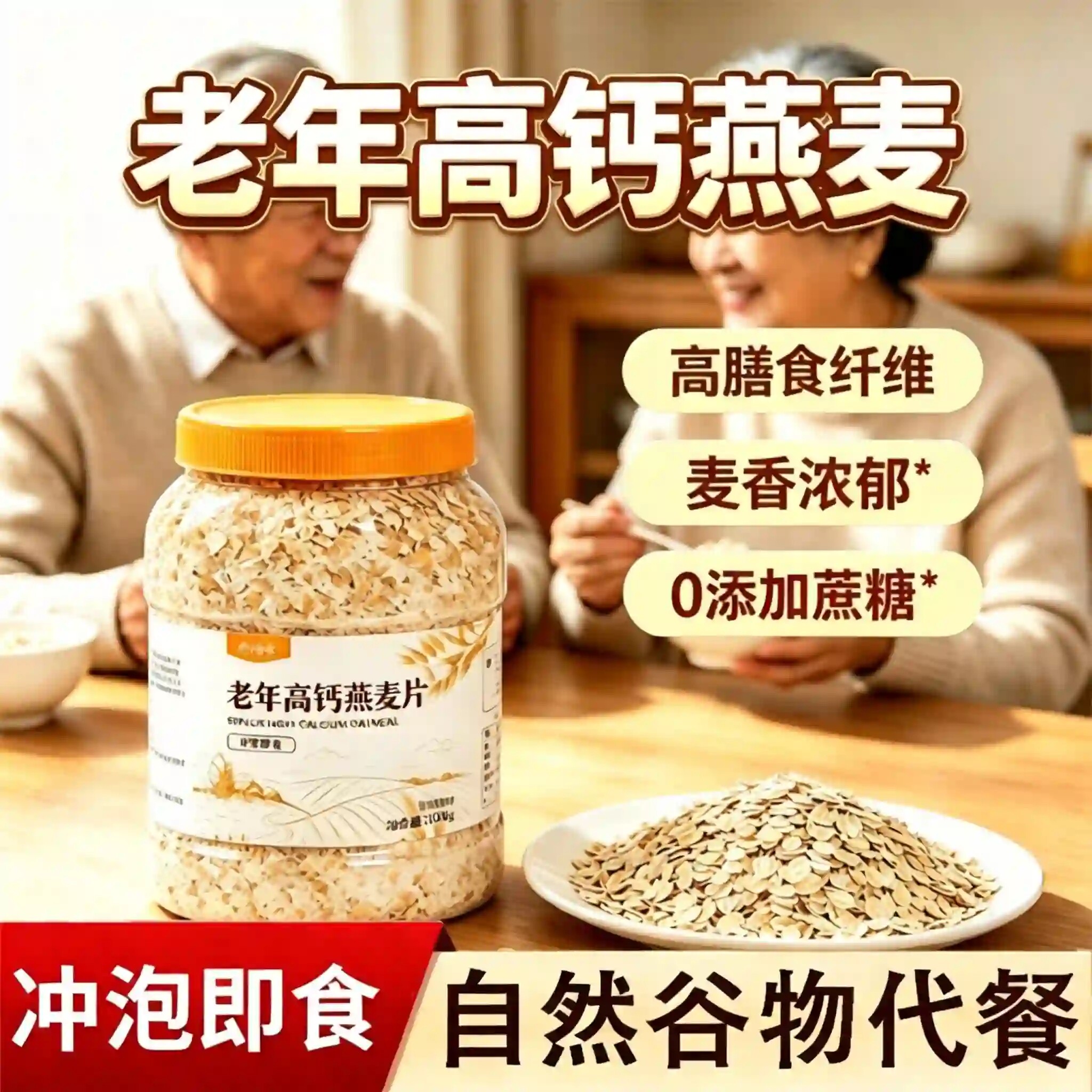高钙燕麦片旗舰店正品无蔗糖添加老年人营养冲泡早餐原味代餐冲饮