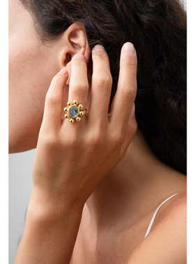 CHEZ LOOPS后花园太阳花锆石戒指 原创设计淡蓝色个性开口指环