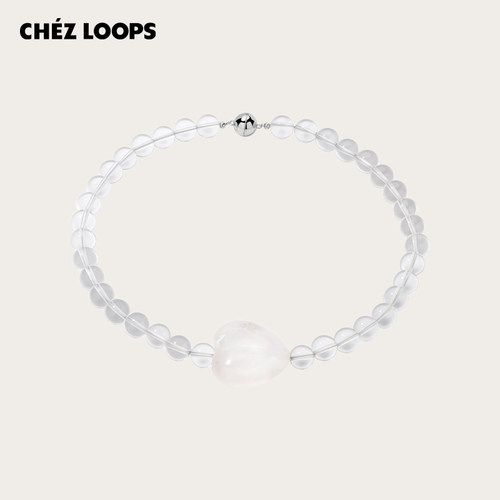 CHEZ LOOPS桃心白水晶项链原创高级感小众设计爱心吊坠颈链锁骨链
