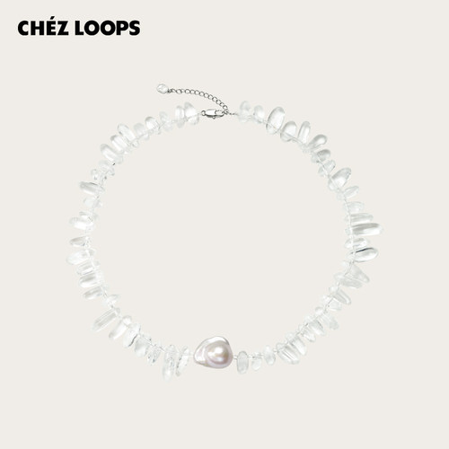 【新品】CHEZ LOOPS巴洛克珍珠白水晶碎石法式复古项链不规则项链