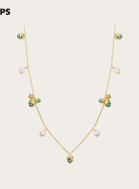 CHEZ LOOPS铃兰花束长款项链 轻奢小众设计绿松石淡水珍珠女链