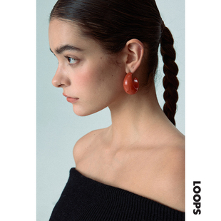 耳圈耳饰 亚克力小众设计简约高级感新款 CHEZ LOOPS红色月牙耳环