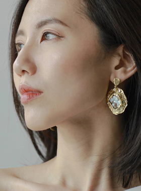 CHEZ LOOPS时髦精粒粒设计感合作款法式复古巴洛克珍珠耳坠耳饰女