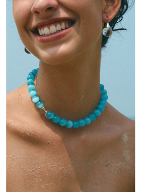 CHEZ LOOPS猫眼石项链 原创水晶系列冰川蓝高级感新款锁骨链女