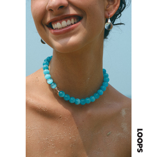 锁骨链女 原创水晶系列冰川蓝高级感新款 CHEZ LOOPS猫眼石项链