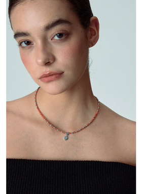 CHEZ LOOPS水晶锆项链 原创小众设计可定制字母橙色手工串珠新款