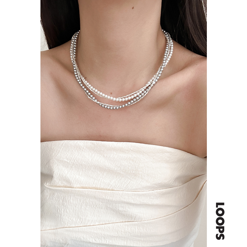 CHEZLOOPS碎银贝珠双层纯银项链
