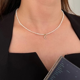 CHEZ LOOPS专属定制14k镀金字母小米珠项链choker天然珍珠锁骨链