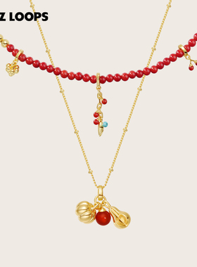 CHEZ LOOPS南瓜梨香红玛瑙项链 绿松石红玛瑙叠戴毛衣链女镀金