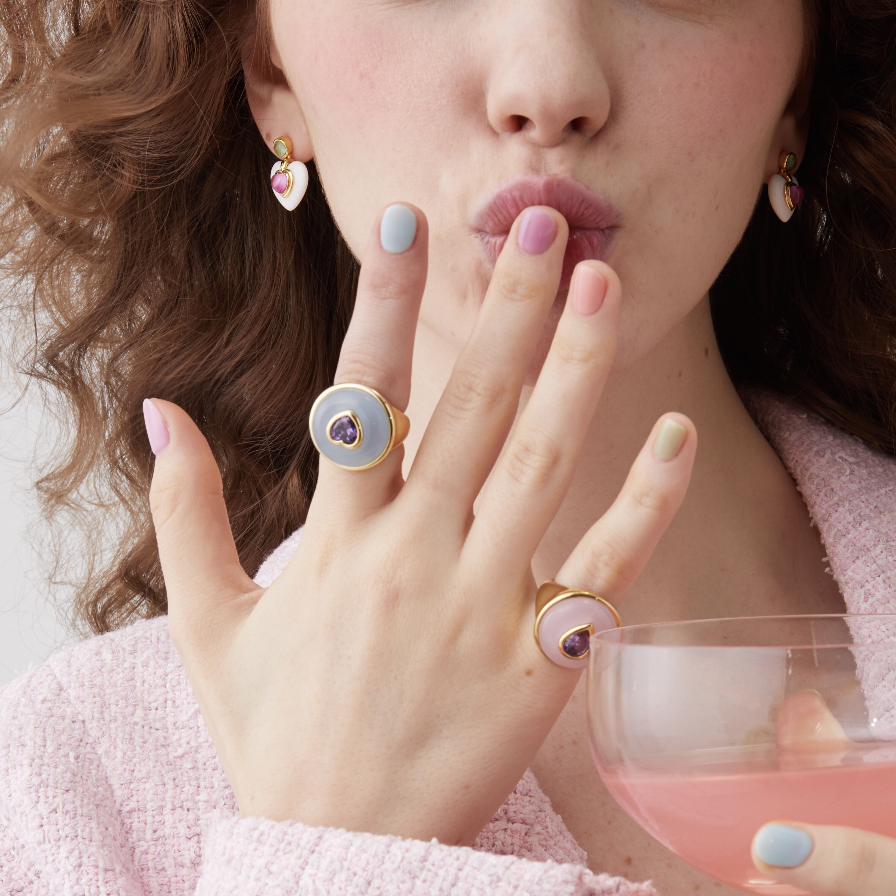 CHEZ LOOPS糖果系列粉蓝宝石戒指 原创小众设计浪漫甜美少女风