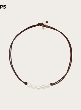 CHEZ LOOPS微笑天然淡水珍珠项链 原创设计个性皮绳时尚百搭新款