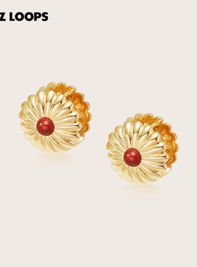 CHEZ LOOPS雏菊红石耳钉 原创设计天然红石925银针耳坠新年礼物