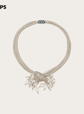 CHEZ LOOPS小众设计绳结珍珠项链 原创高级感气质银色流苏毛衣链