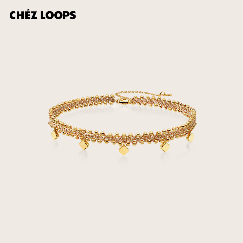 CHEZ LOOPS织光花瓣项链原创设计春夏新款镀金编织锁骨链明星同款