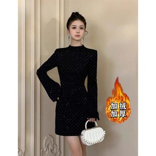 加绒加厚2025秋冬新款女收腰显瘦短款礼服连衣裙内搭打底裙QY0134