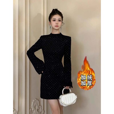 加绒加厚2026春季新款女收腰显瘦短款礼服连衣裙内搭打底裙QY0134