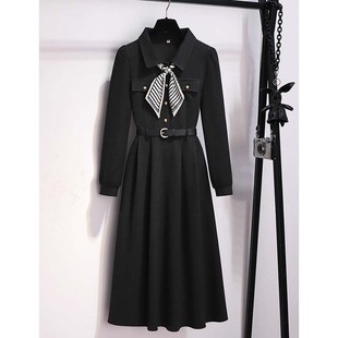 送腰带领带2026春季新款女长款收腰连衣裙轻奢高级感a字裙TX0032