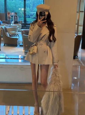 送腰带2025秋季新款女英伦风双排扣收腰系带外套中长款风衣JT0072