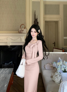 2026春季新款女修身收腰显瘦内搭打底裙名媛纯欲风连衣裙D4293