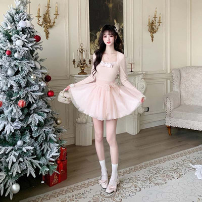 有里布甜美风裙子2026春季新款女蝴蝶结名媛千金公主连衣裙LJ0317