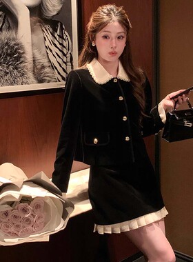 有里布2026春季新款女miu系千金风娃娃领小香风外套两件套HY0083