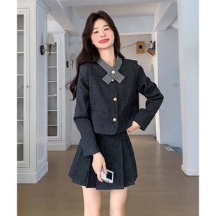 小个子ootd穿搭两件套JT0023 新款 有里布百褶短裙套装 2025秋季