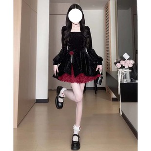 连衣裙LJ0134 显瘦长袖 有里布玫瑰丝绒战袍细闪裙2025秋季 新款