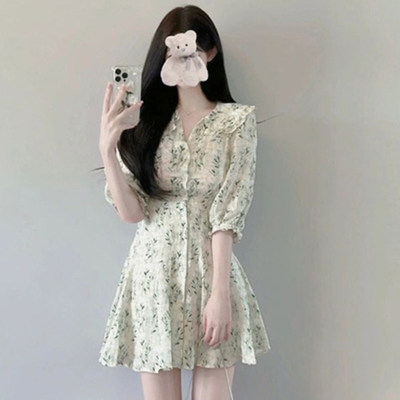 2026夏茶歇法式初恋裙小个子气质温柔风别致收腰碎花连衣裙女3234